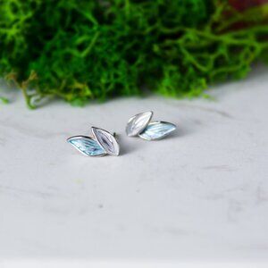 925 gold plated studs leaves elegant earrings